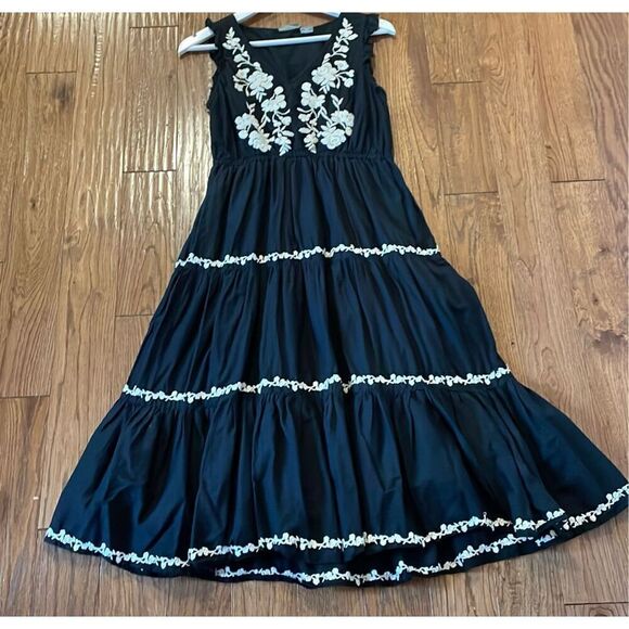 Lucky Brand black and white embroidered tiered midi dress small - Picture 13 of 13
